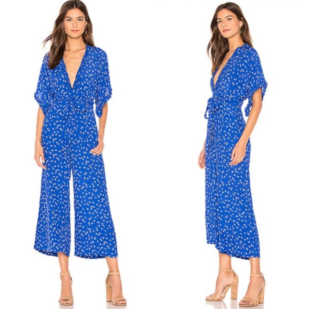 Faithfull the Brand La Villa Blue Floral Print Jumpsuit Size 2